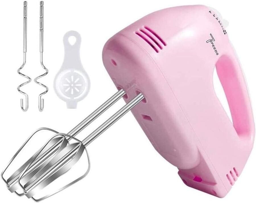 Elektrische Handmixer Keukenmixer Klopper Beslag Maken Zeven Snelheden Turbo 180W Vermogen Roze