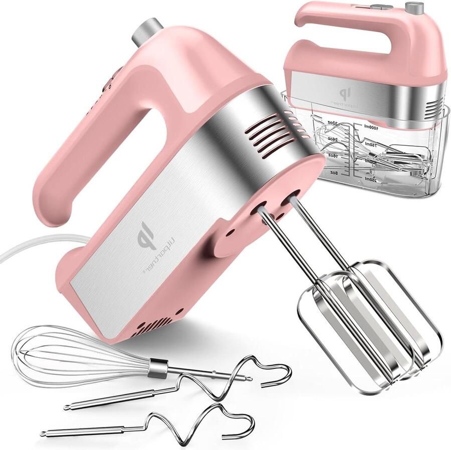 Elektrische Handmixer Keukenmixer Krachtig Bakken en Mixen Inclusief Opbergdoos 5 Snelheden Roze