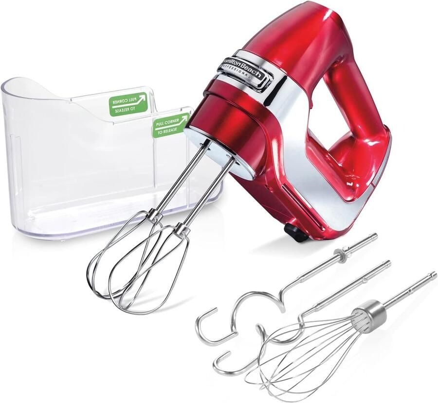 Elektrische Handmixer Keukenmixer Snelklopper Bakken en Koken Vijf Snelheden Quickburst Compact Opbergontwerp Rood Chroom