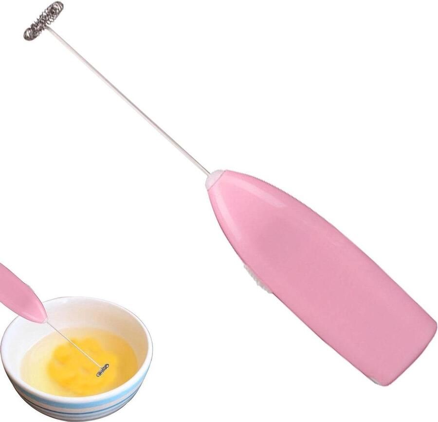 Elektrische Handmixer Koffie Opschuimer Snel Schuim Maken Batterij Aangedreven Compact Formaat Roze