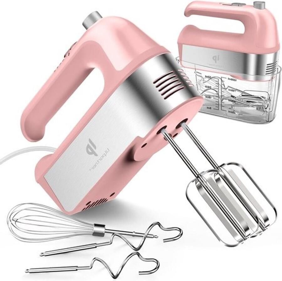 Elektrische handmixer Krachtige keukenmixer Voor bakken en mixen Inclusief opbergdoos 5 snelheden Roze
