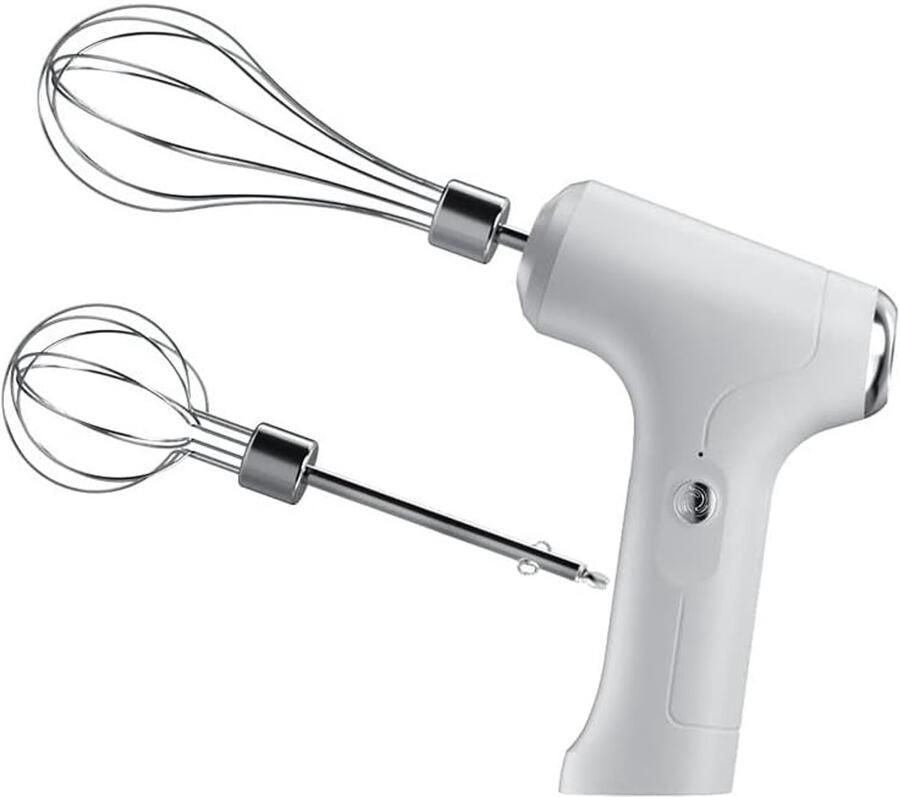 Elektrische handmixer met 2 mengbladen elektrische eierklopper voor huishoudelijk gebruik 3 snelheidsstanden voor het kloppen van melk het mengen van pudding koekjes- en cakebeslag oplaadbaar via USB wit