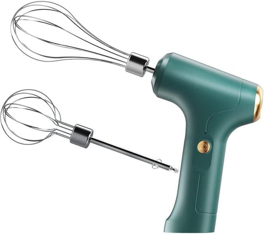Elektrische handmixer met 2 mengbladen elektrische eierklopper voor huishoudelijk gebruik 3 snelheidsstanden voor het kloppen van melk het mengen van pudding koekjes- en cakebeslag oplaadbaar via USB groen