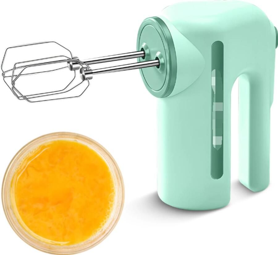 Elektrische handmixer met dubbele kop en 5 instelbare snelheden mengkoppen van 304 roestvrij staal draagbare draadloze oplaadfunctie ergonomische handgreep perfect voor bakken en koken