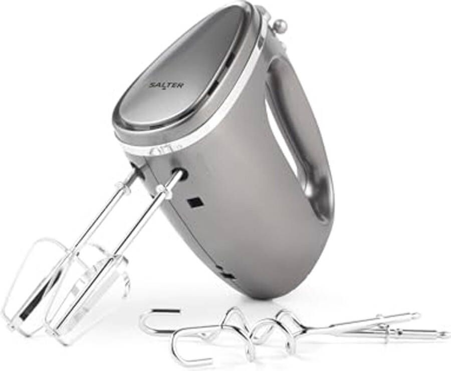 Elektrische Handmixer met Kloppers en Deeghaken 5 Snelheden & Turbofunctie Voor het Mixen Kloppen en Mengen van Voedsel Grijs