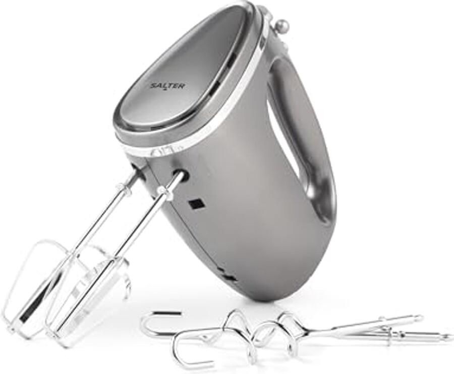 Elektrische Handmixer met Kloppers en Deeghaken 5 Snelheden & Turbofunctie Voor het Mixen Kloppen en Mengen van Voedsel Grijs