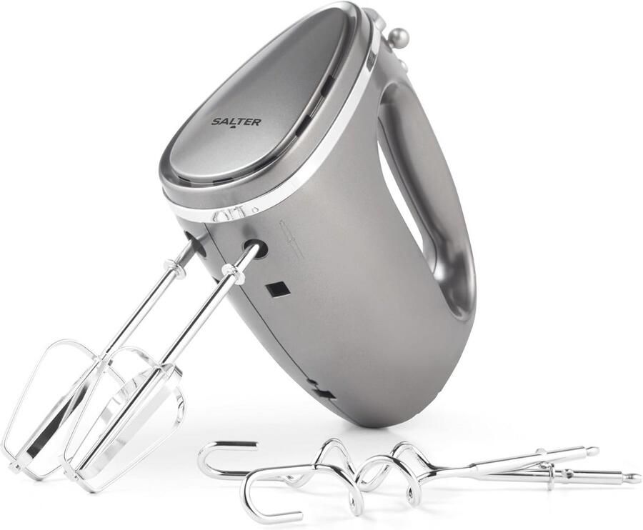 Elektrische Handmixer met Kloppers en Deeghaken 5 Snelheden & Turbofunctie Voor het Mixen Kloppen en Mengen van Voedsel Grijs
