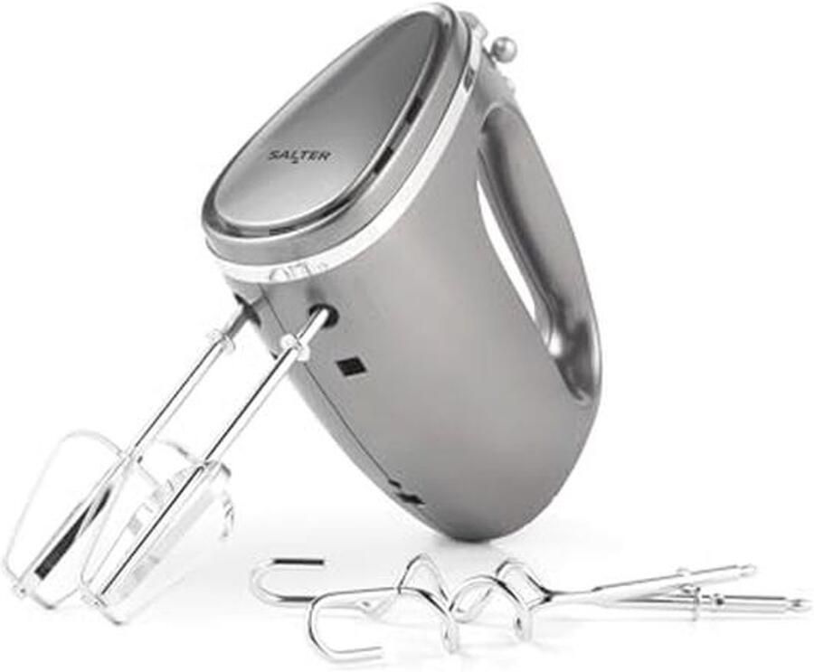 Elektrische Handmixer met Kloppers en Deeghaken 5 Snelheden & Turbofunctie Voor het Mixen Kloppen en Mengen van Voedsel Grijs