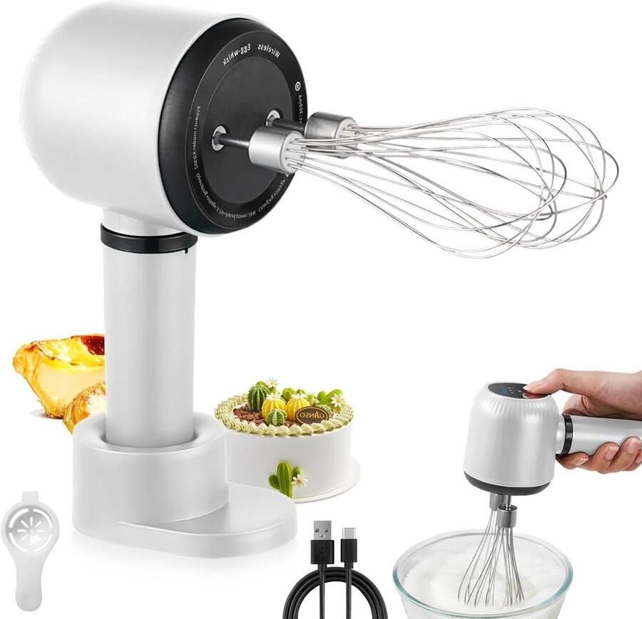 Elektrische Handmixer Mini Klopper Bakken en Mixen Draadloos en Oplaadbaar 20 x 10 x 6 cm