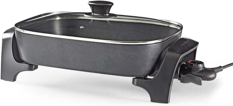 Elektrische Hapjespan 40 cm 2200W met Stoomventiel Inclusief Deksel Vaatwasmachine Bestendig Zwart