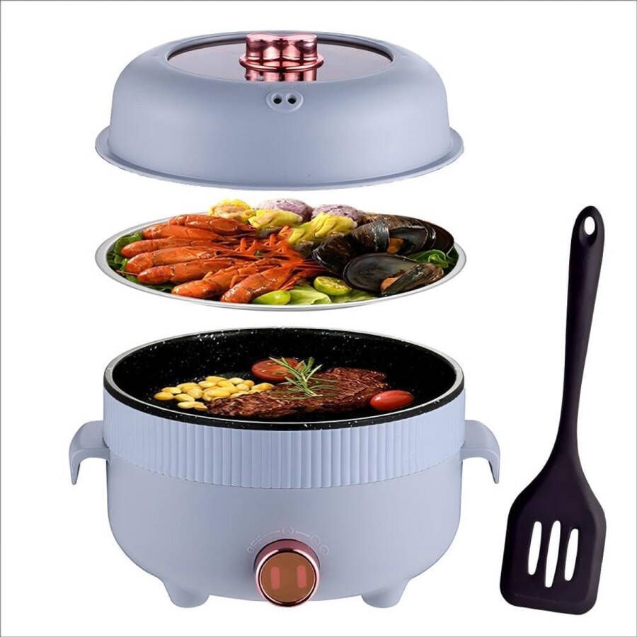 Elektrische Hete Pot 2.2L met Stomer Draagbare Braadpan en Reisfornuis voor Gezond Koken