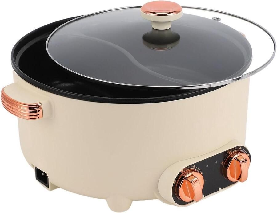 Elektrische Hete Pot Fondue Shabu Gezellig Tafelen Dubbele Smaak Verdeler 37 cm Zwart