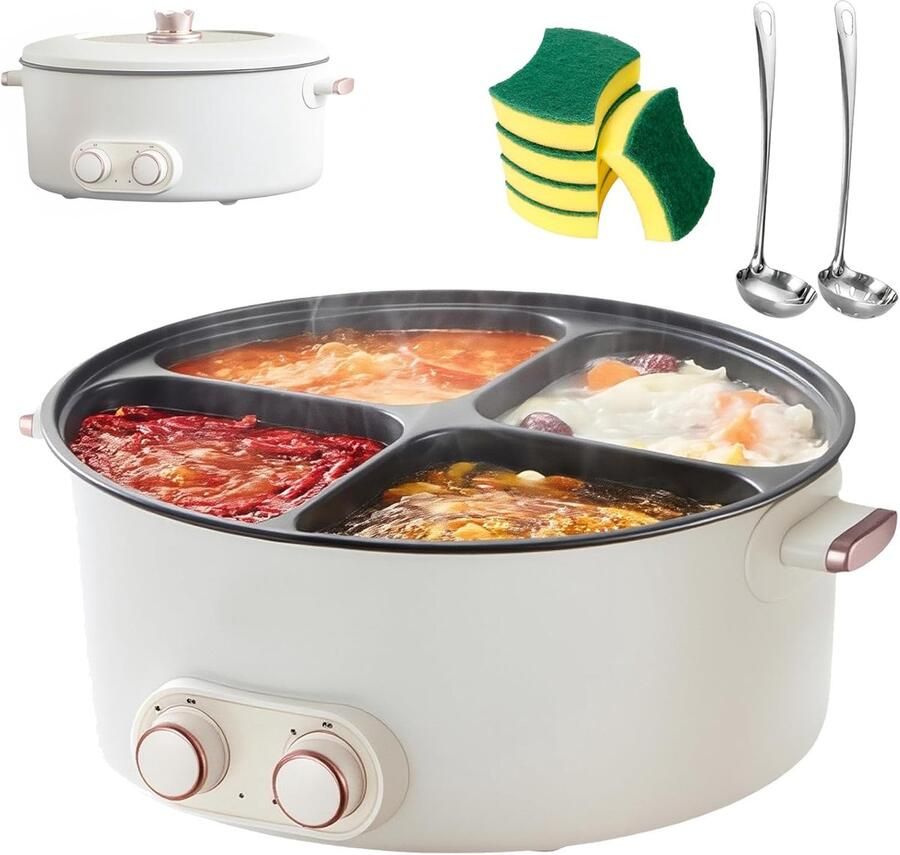 Elektrische Hete Pot Kookpot Gezamenlijk Koken Vier Compartimenten 6 Liter Zwart