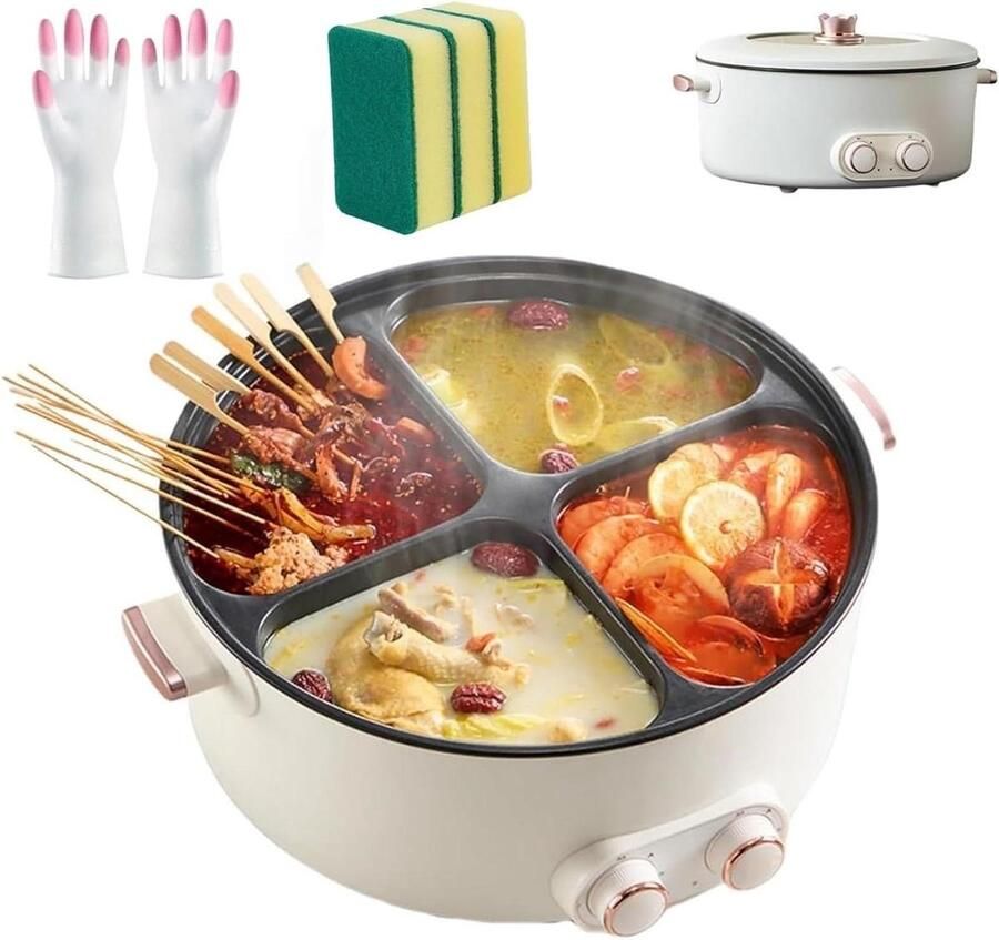 Elektrische Hete Pot Multi-compartiment Kookpot Gezamenlijk Koken 4 Smaken Tegelijk 6L Capaciteit Zilver