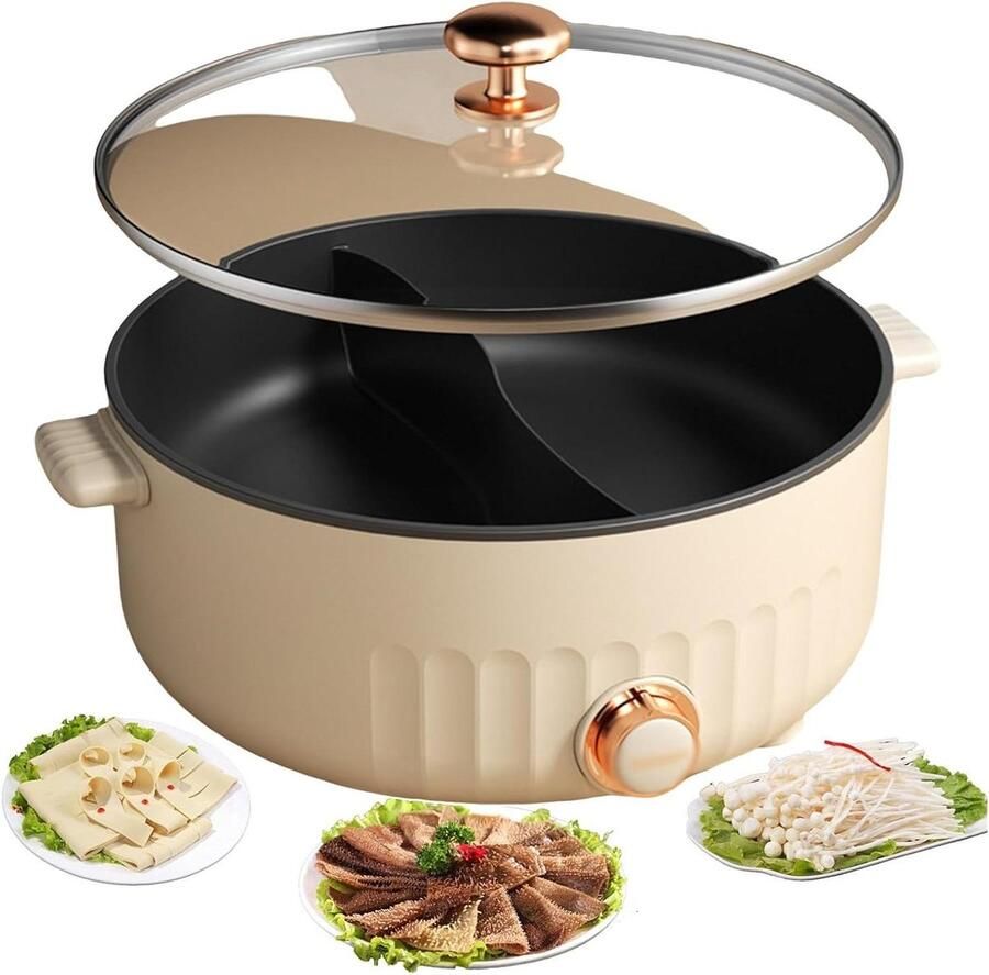 Elektrische Hete Pot Multi Cooker Samen Eten Dubbelzijdige Pan 5L 6L Capaciteit Zwart