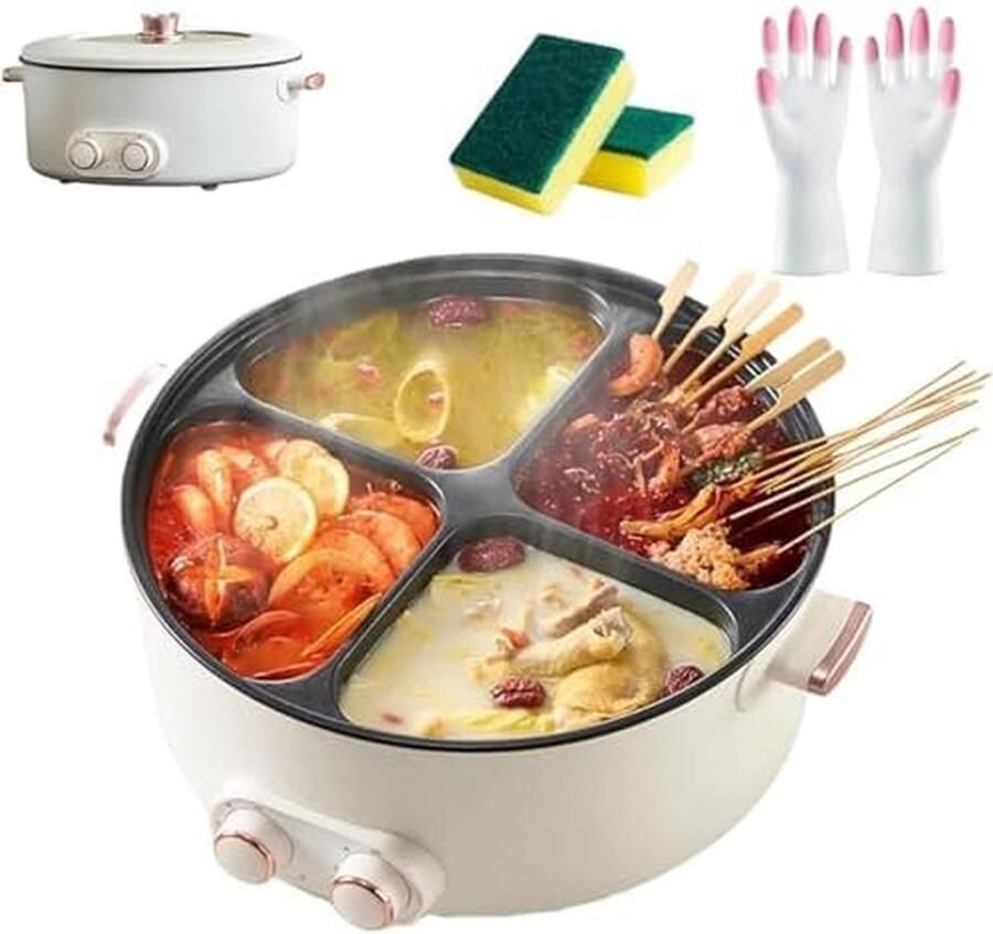 Elektrische Hete Pot Stoofpan Multifunctioneel Gezellig Koken Vier Smaken Tegelijk 6L Capaciteit Zwart
