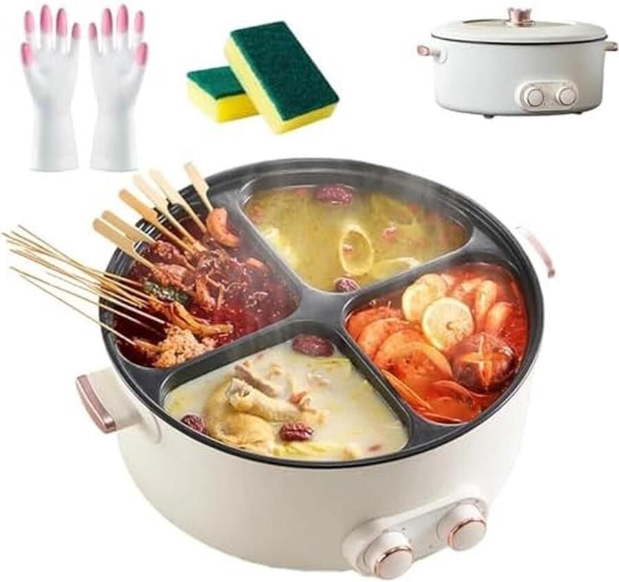 Elektrische Hete Pot Stoofpan Multifunctioneel Samen Koken Vier Smaken Tegelijk 6 Liter Zwart