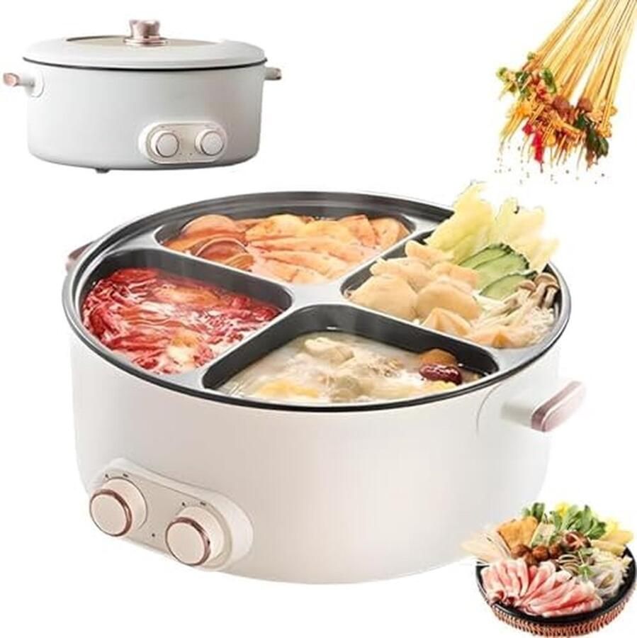 Elektrische Hete Pot Stoofpot Soepketel Gezellig Koken Dubbele Temperatuurregeling 6L Zwart