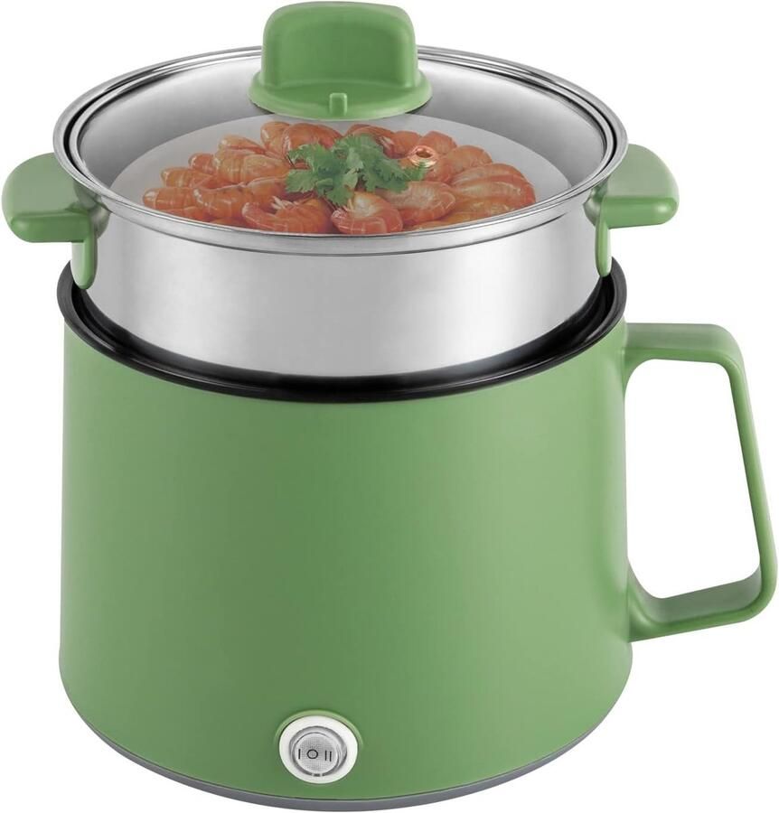 Elektrische hot pot 1 7 l mini-multikoker anti-aanbaklaag elektrische hot pot draagbare elektrische kookplaat met stoomglazen deksel dubbele vermogensregeling voor thuis kantoor