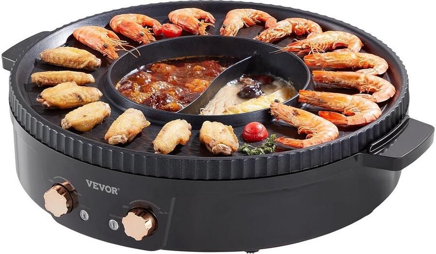 Elektrische Hot Pot 2-in-1 Grill Samen Eten Dubbele Temperatuurregeling 2-8 Personen Zwart