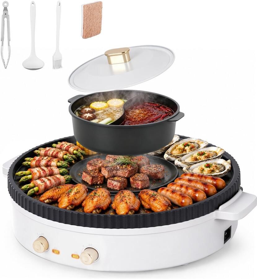 Elektrische hot pot 2000 W hot pot grill 2-in-1 voor 3-10 personen