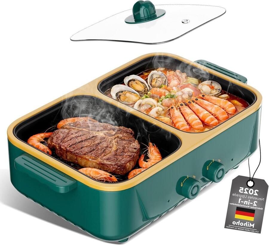 Elektrische Hot Pot BBQ Grill Samen Koken Dubbele Temperatuur 1000 Watt Groen