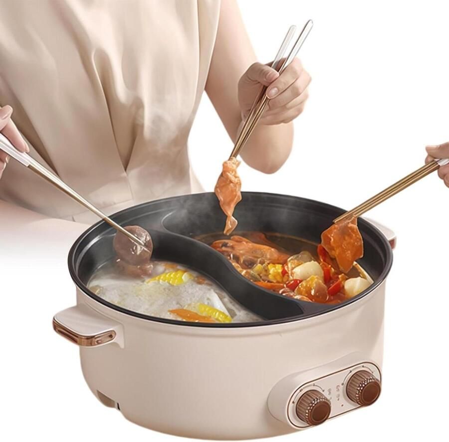 Elektrische Hot Pot Soepketel Gerechten Koken Snelle Verwarming 5.5 Liter Zilver