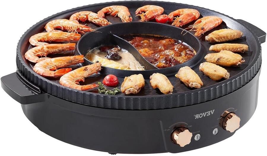 Elektrische Hot Pot Dubbele Grill Samen Eten Dubbele Temperatuurregeling 42 cm Grill Zwart