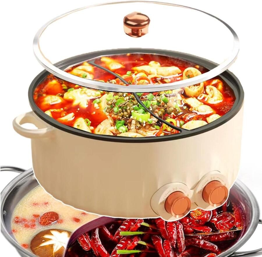 Elektrische Hot Pot Dubbele Pan Samen Koken Twee Smaak Verdelers 5L Capaciteit Zwart