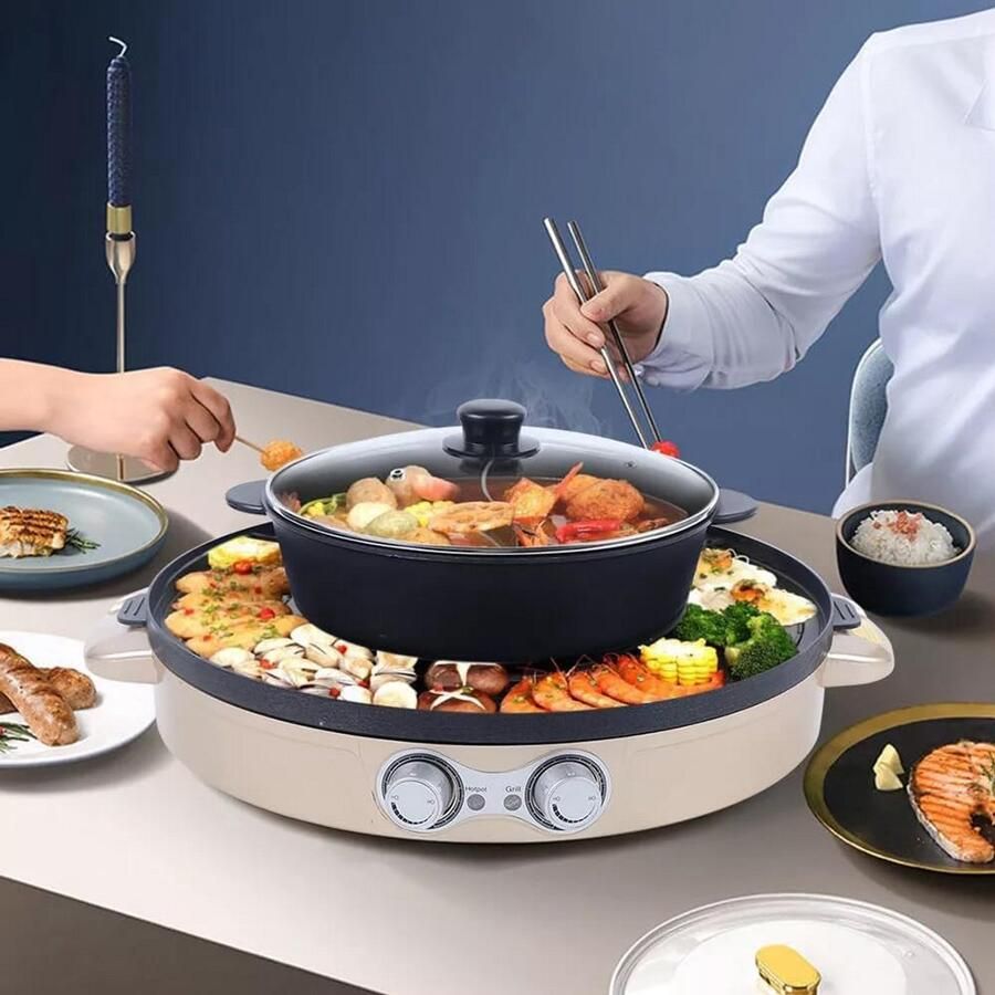 Elektrische Hot Pot en Barbecue Grill (2-in-1) 2200W Tafelmodel