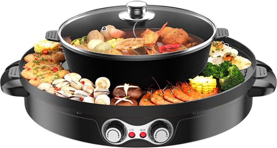 Elektrische Hot Pot en Grillpan 2-in-1 met Antiaanbaklaag 2200W