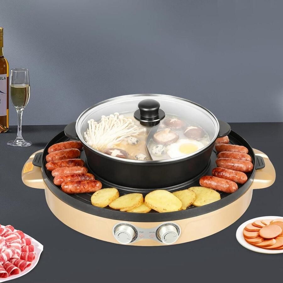 Elektrische Hot Pot Grill Duo Pan Raclette Gezellig Eten 2-in-1 Grill en Kookfunctie