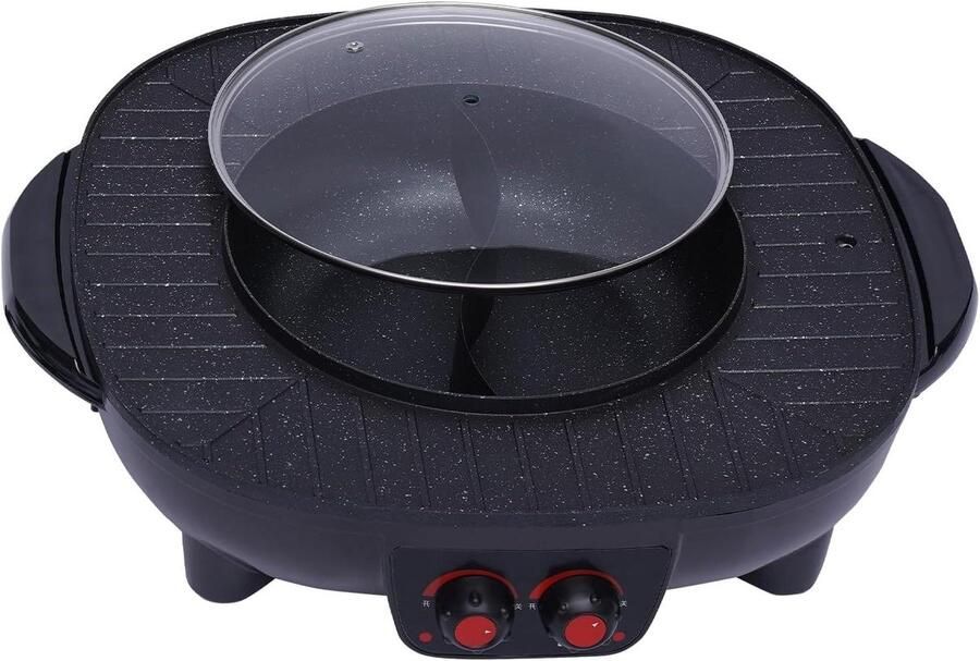 Elektrische Hot Pot Grill Pan Gezellig Eten 2-in-1 Functie 3 Liter Zwart
