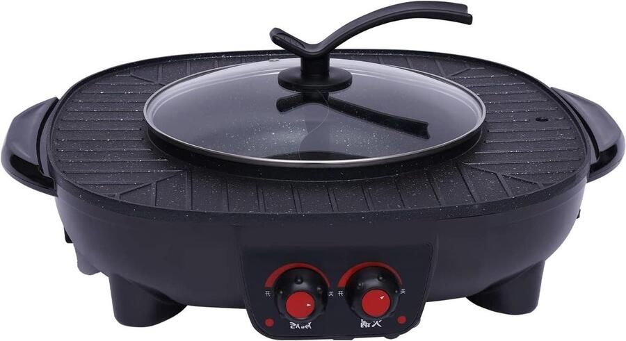 Elektrische Hot Pot Grill Pan Samen Eten 2-in-1 Ontwerp Voor 5-6 Personen Zwart