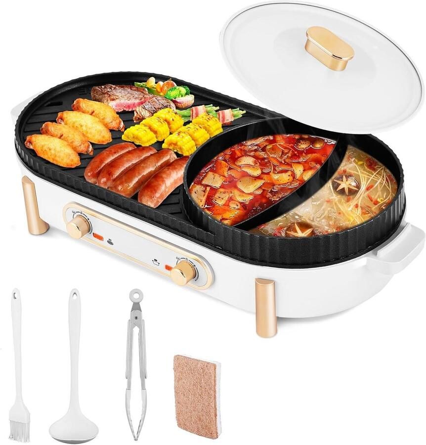Elektrische Hot Pot Grill Pan Samen Eten Dubbele Temperatuurregeling 3-12 Personen Zwart