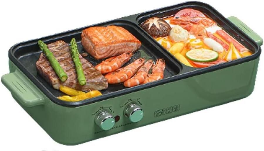 Elektrische Hot Pot Grill Shabu Pan Gezellig Eten Dubbele Temperatuurregeling 2.1L Groen