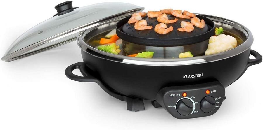 Elektrische Hot Pot Grillplaat Gezellig Tafelen Dubbele Verwarming 5 Liter Zwart