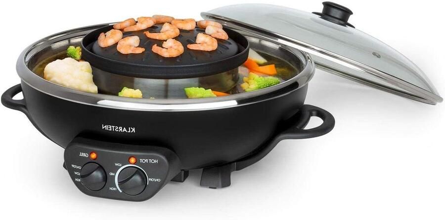 Elektrische Hot Pot Grillplaat Gezellig Tafelen Dubbele Verwarming 5 Liter Zwart
