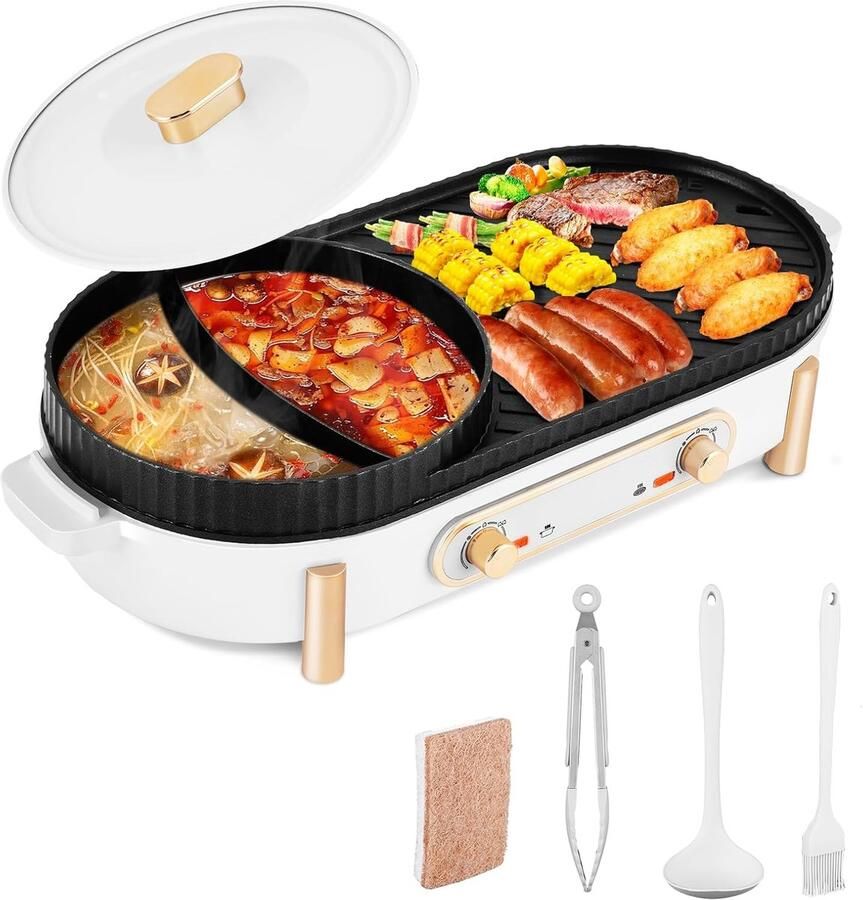 Elektrische Hot Pot Grillplaat Samen Eten Dubbele Temperatuurregeling Voor 3-12 Personen Zwart