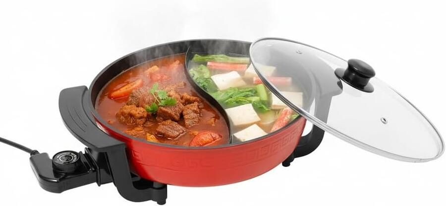 Elektrische Hot Pot Kookpan Dubbele Kamer Familiefeesten Koken Dubbele Kamer 6 liter Rood Zwart