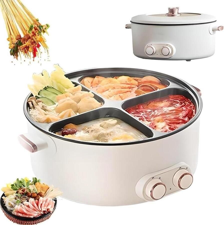 Elektrische Hot Pot Kookpot Samen Koken Vier Smaken 6 Liter Zwart