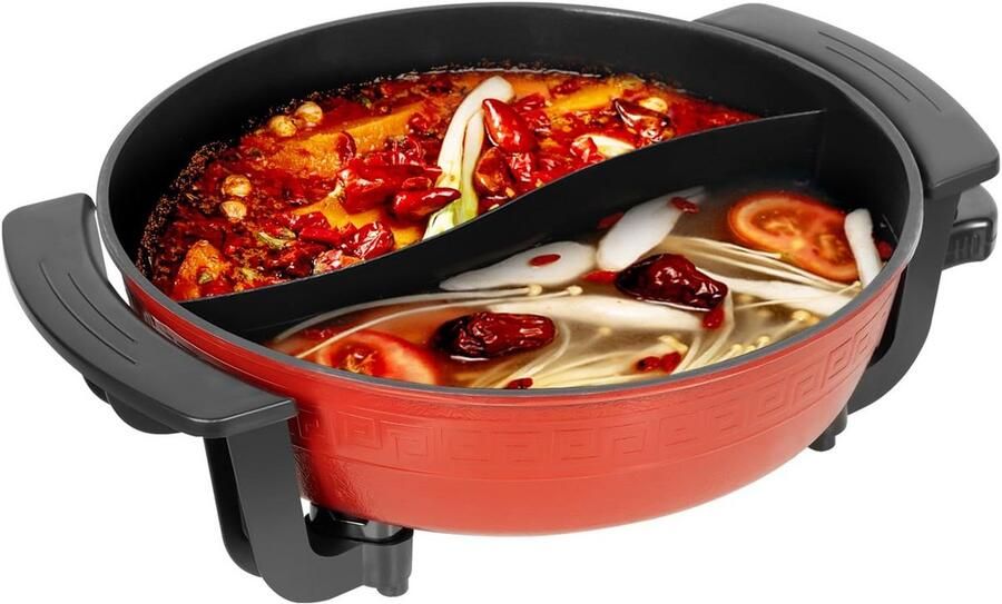 Elektrische Hot Pot met 2 Compartimenten 6 Liter Fondue Pan voor Feestjes en Diner