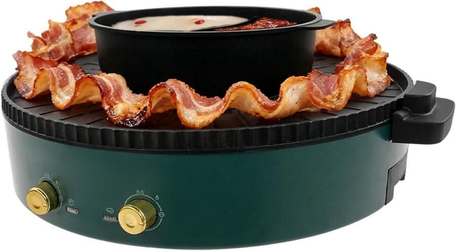 Elektrische Hot Pot met Grill Kookpan Grillplaat Gezellig Eten 2-in-1 Functie 42 cm Wit