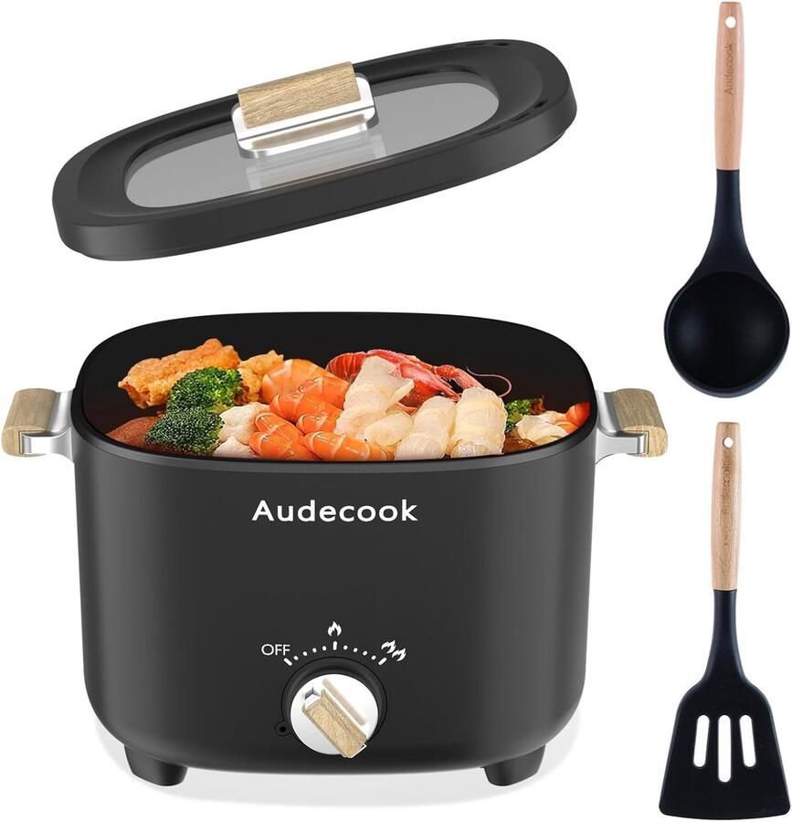 Elektrische Hot Pot met Keramische Antiaanbaklaag Draagbare Multicooker voor Ramen Biefstuk Ei en Meer