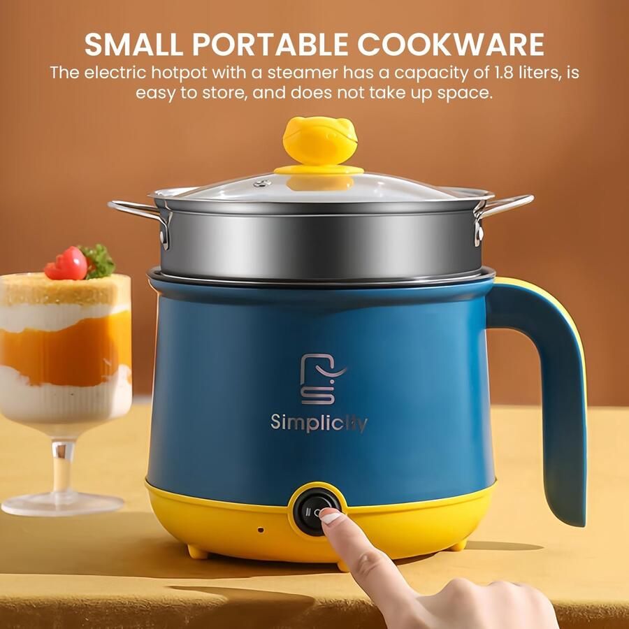 Elektrische hot pot met stoompan elektrische hot pot 1 8 l draagbare mini anti-aanbak-multikoker snelle raamkoker draagbare pan met antiaanbaklaag voor thuis kantoor slaapzaal