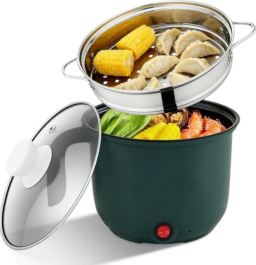 Elektrische Hot Pot Mini Kookpan Snel Koken Met Stoommandje 1.5 Liter Groen