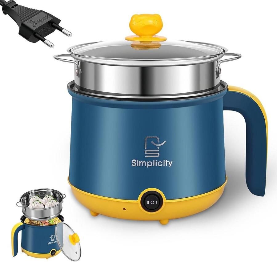 Elektrische Hot Pot Mini Multicooker Stoompan Snel Eten Koken Dubbellaags Ontwerp 1.8 Liter Blauw