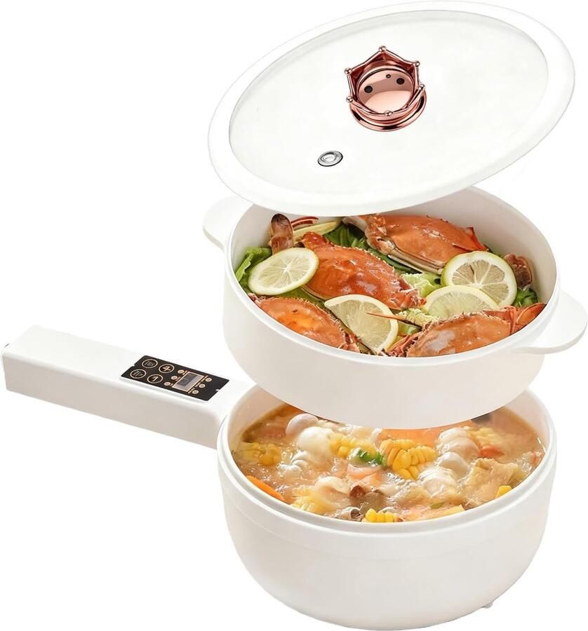 Elektrische Hot Pot Mini Multicooker Thuis Koken Dubbellaags Stoomfunctie 1.6 Liter Zwart