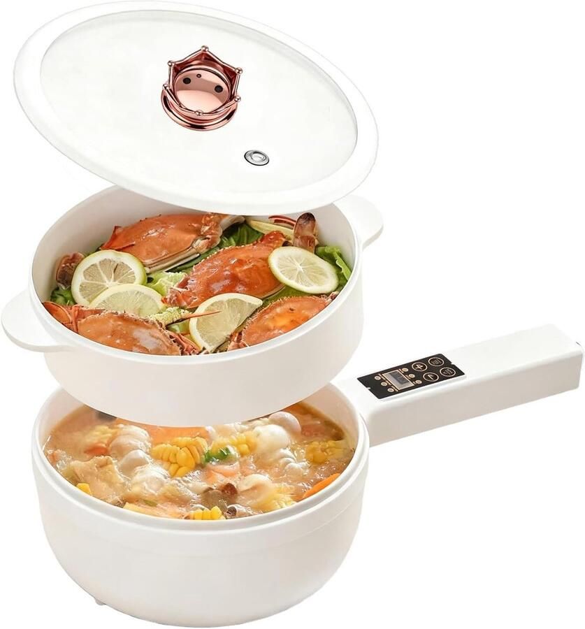 Elektrische Hot Pot Mini Multikoker Thuis Koken Stoomfunctie 1.6 Liter Zwart