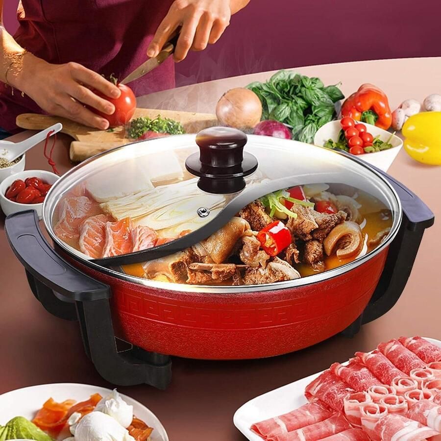 Elektrische Hot Pot Multi Pan Gezellig Eten Snelle Gelijkmatige Verhitting 6 liter Rood